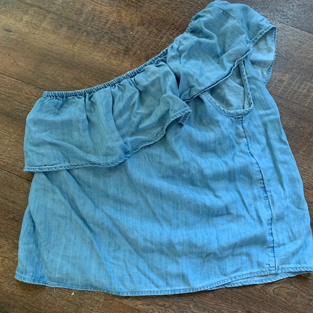One shoulder jean crop top